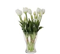 cn-Knight 20 fiori di tulipani artificiali, 40 cm, con foglie finte, tulipani finti e boccioli per decorazione della casa, centrotavola ornamento bouquet da sposa, bianco