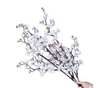 cn-Knight 3 rami di ciliegio artificiali, 94 cm, fiori di prugno in seta con boccioli, realistici albicocche giapponesi per decorazione della casa, centrotavola, bouquet da sposa, bianco