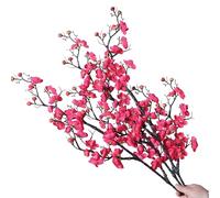 cn-Knight 3 rami di fiori di ciliegio artificiali, 94,5 cm, fiori di prugno in seta con boccioli, realistici albicocche giapponesi per decorazioni per la casa, centrotavola, bouquet da sposa, rosso