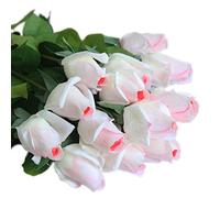cn-knight artificiale Flower rose in fiore e gel con foglie artificiali in seta per bouquet da sposa o damigella d' onore Home Office Baby Shower Centerpiece, bianco Art Deco Bud White With Pink Heart