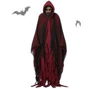 CNAFGBGG 1pc Halloween Cloak 73in Long Claret Cloak with Hood Men Women Grim Reaper Cosplay Costumi di Halloween per Adulti