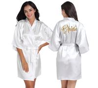 CNAFGBGG Bride Robe Gilding V-Neck Cardigan Bridal Bridal Short Short Summer Bride Pigiamas con Seta in Raso Cinturino e Cintura per la Festa del Giorno del Matrimonio, Medium