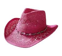 CNAFGBGG Cappelli da Cowboy di Paglia da 1 pc per Donne, Elegante Cappello da Cowgirl a Goccia rosata rosata con Perline a Forma di Cuore per Festa di casa all'aperto.