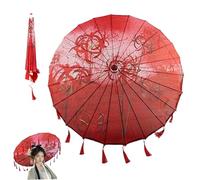 CNAFGBGG Ombrello cinese 32in rosso magico giglio giapponese ombrello seta parasole giapponese con nappe decorativo antico asiatico per danza eseguire costume