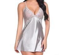 CNANRNANC Camicia da Notte in Seta di Ghiaccio con Schiena Incrociata | Tessuto seta di ghiaccio, schiena incrociata, design sexy, traspirante, ideale per estate
