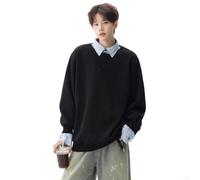 CNANRNANC Casual Uomo Cotone e Spandex per Stile College Casual Uomo | Design finto due , collo alla coreana, per stile casual elegante, perfetto per look layered ingombro