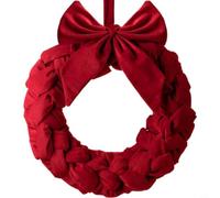 CNANRNANC Ghirlanda natalizia in velluto con elegante fiocco, per ghirlande, porte, regali e matrimoni (senza assemblaggio), tessuto antigraffio, decorazione per la casa e le feste (rosso, 35 cm)