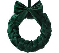CNANRNANC Ghirlanda natalizia in velluto con elegante fiocco, per ghirlande, porte, regali e matrimoni (senza assemblaggio), tessuto antigraffio, decorazione per la casa e le feste (verde, 35 cm)