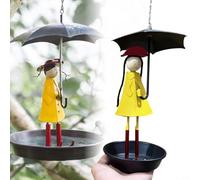 CNANRNANC Mangiatoia per colibrì da appendere all'aperto con struttura in ferro, design a forma di ragazza con ombrello, spazioso vassoio per più uccelli, resistente alle intemperie per uso in
