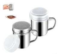 CNANRNANC Set di 2 shaker per spezie in acciaio inox con coperchio a prova di fuoriuscite, per cospargere uniformemente in polvere per zucchero, cacao, farina e fondi di caffè in cucina e applicazioni