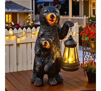 CNANRNANC Statua a lanterna solare a forma di orso nero, decorazione da giardino, statuetta in resina per esterni con madre orsa e luce che tiene la luce, ornamento da cortile a energia
