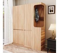 CNANZIDIOY Armadio 140 x 40 x 170 cm, extra large, con cassetti e vani, area appendiabiti aperta con vano portaoggetti, colore legno (sul lato destro), legno naturale