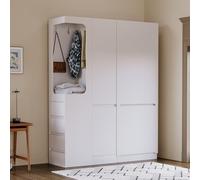 CNANZIDIOY Armadio 140 x 40 x 170 cm, extra large, con cassetti e vani, area appendiabiti aperta con vano portaoggetti, bianco (a sinistra)
