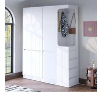 CNANZIDIOY Armadio 140 x 40 x 170 cm extra large con cassetti e vani portaoggetti, area appendiabiti aperta con vano portaoggetti, bianco (sul lato destro)