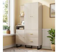 CNANZIDIOY Armadio con pannelli imbottiti, 110 x 186 x 38 cm, beige + grigio, scarpiera, ingresso e corridoio