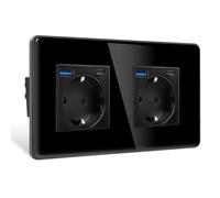 CNBINGO 2 prese in vetro con connettore USB (tipo C e USB A), colore nero, doppia presa da incasso con cornice in vetro