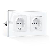 CNBINGO Doppia presa da incasso con artigli, presa Schuko in vetro temperato, bianco con contatto di protezione da parete, 2 prese, 16 Amp, 250 V