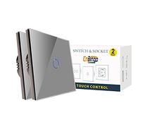 CNBINGO - Interruttore a 2 vie per luce touch, interruttore singolo grigio da parete, pannello in vetro con retroilluminazione a LED, nessun cavo neutro richiesto, 1 banda, AC 240 V 800 W/banda