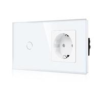 CNBINGO Interruttore della luce in vetro e presa Schuko da incasso - Touch con LED - Cornice in vetro - 1 scomparto bianco