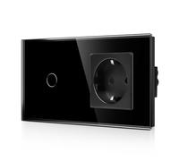 CNBINGO Interruttore della luce in vetro e presa Schuko da incasso - Touch con LED - Cornice in vetro - 1 scomparto nero