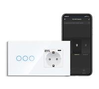 CNBINGO Interruttore della luce Smart Touch con presa USB Schuko, con connettore USB e tipo C (max. 3,1 A), interruttore della luce WLAN per Alexa, Google Assistant, presa da parete a incasso, bianco