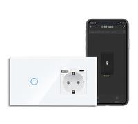 CNBINGO Interruttore della luce Smart Touch con presa USB Schuko, con connettore USB e tipo C (max. 3,1 A), interruttore della luce WLAN per Alexa, Google Assistant, presa da parete a incasso, bianco