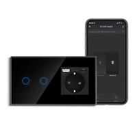 CNBINGO Interruttore della luce Smart Touch con presa USB Schuko, con porta USB e tipo C (max. 3,1 A), interruttore della luce WLAN per Alexa, Google Assistant, presa da parete a incasso, nero