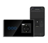 CNBINGO Interruttore della luce Smart Touch con presa USB Schuko, con porta USB e tipo C (max. 3,1 A), interruttore della luce WLAN per Alexa, Google Assistant, presa da parete a incasso, nero