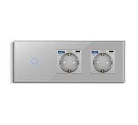 CNBINGO Interruttore della luce touch e doppia presa con USB di ricarica rapida (supporto C+A, ricarica rapida da 20 W) - presa Schuko USB da incasso - Interruttore da parete in vetro semplice con LED