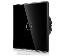 CNBINGO Interruttore dimmer touch da incasso in nero - semplice dimmer con LED di stato e pannello in vetro - 1 interruttore a parete per luci LED - interruttore touch con adattatore gratuito