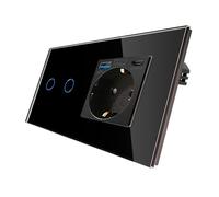 CNBINGO Interruttore tattile e presa Schuko con ricarica rapida USB (tipo C+A) - Presa USB da incasso - Interruttore a parete in vetro doppio con LED di stato