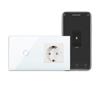 CNBINGO Interruttore touch intelligente con presa Schuko da incasso con cornice in vetro, interruttore della luce WLAN da lavoro con Alexa, Google Assistant, interruttore da parete semplice in bianco,