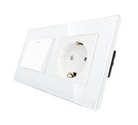 CNBINGO Presa Schuko con interruttore della luce da incasso, interruttore da parete bianco con piastra in vetro, con punti fluorescenti, 1 vano, 1 polo