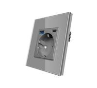 CNBINGO Presa Schuko con porta USB A e tipo C, presa singola da parete a incasso, 16 Amp in vetro, grigio