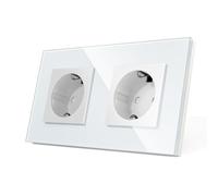 CNBINGO Presa Schuko in vetro da incasso, doppia presa bianca, presa da parete doppia con cornice in vetro
