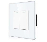 CNBINGO Rocker - Interruttore della luce a 2 scomparti, 1 via, in vetro, moderno pannello da parete in cristallo con punti luminosi, colore: Bianco