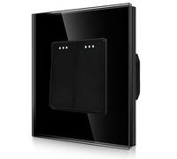 CNBINGO Rocker - Interruttore della luce a 2 scomparti, 1 via, in vetro, moderno pannello da parete in cristallo con punti luminosi, colore: Nero