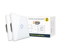 CNBINGO - Set di 2 interruttori della luce touch da incasso, semplice in bianco, superficie aptica, interruttore touch con pannello in vetro e LED di stato, 500 W/scomparto
