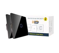 CNBINGO - Set di 2 interruttori della luce touch da incasso, semplice in nero, superficie aptica, interruttore touch con pannello in vetro e LED di stato, 500 W/scomparto