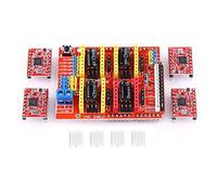 CNC Shield, Akozon CNC Shield V3 Scheda di Sviluppo + 4 Pezzi A4988 Driver del Motore Passo-Passo con Dissipatori di Calore per Incisore, Stampante 3D