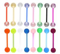 Cncedi Piercing per lingua, 16 mm, in plastica, si illumina al buio | 16 piercing in acrilico glitterato, barra colorata per lingua in plastica, gioielli per donne, uomini e ragazze