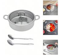 CNCEST Hot Pot Stove Pentola per fonduta 28/32 cm con divisorio e coperchio, Shabu Shabu in acciaio inossidabile, pentola divisa per piano cottura a induzione, fornello a gas, doppia faccia, zuppa, pe