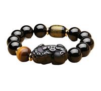 CNDBAHHE Braccialetto della ricchezza in Ossidiana Nera FEN Bracciale in Ossidiana, Doppia Ossidiana Gialla, Occhio di Tigre, allontana Gli Spiriti maligni, Doppio pixiu,(Single_12mm)