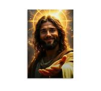 CNDJjslok Stampa artistica da parete su tela, poster cristiano, con immagine di Gesù che accoglie con aureola, moderna, per soggiorno e camera da letto, 50 x 75 cm