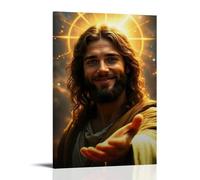 CNDJjslok Stampa artistica da parete su tela, poster cristiano, con immagine di Gesù che accoglie con aureola, moderna, per soggiorno e camera da letto, 50 x 75 cm