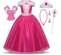Cnexmin Vestito da principessa Aurora Ragazza Costume di Bella in Legno Dormire Principessa Costume Compleanno Natale Halloween Partito Carnevale Cosplay Vestito da sera per Rosa 7-8 Anni/150
