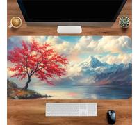 CNfhFRY Tappetino for mouse for tastiera e computer con paesaggio di alberi rossi fiume, lavabile, base in gomma antiscivolo(600x300x3mm)