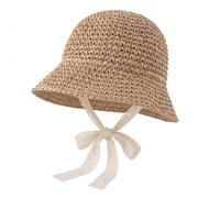 CNGYNI Cappello di paglia per bambini con fiocco, morbido cappello da sole pieghevole, UPF 50+, traspirante, per giochi estivi in spiaggia all'aperto, Semplice cachi, 2/5 anni