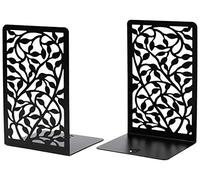 CNK Fermalibri per mensole, in metallo, per casa e ufficio, per libri pesanti, fermalibri decorativi, set di 2 fermalibri neri con foglie infinite