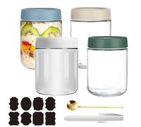 CNKHDZ 4 Pezzi Bicchieri per Overnight Oats, Bicchieri per Overnight Oats con Coperchio, Meal Prep, Barattoli di Conserva Riutilizzabili per Marmellata Fatta in Casa, Mason Jar con Cucchiaio